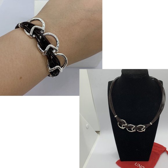 UNO de 50 STEPBYSTEP BRACELET + STEPS Necklace  Brown Leather Strips - Picture 1 of 17